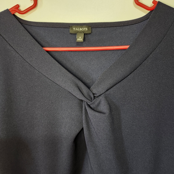 Talbots Twist V-Neck Tee Navy Blue Small Comfortable Washable 3/4 Sleeve Top - Picture 5 of 9